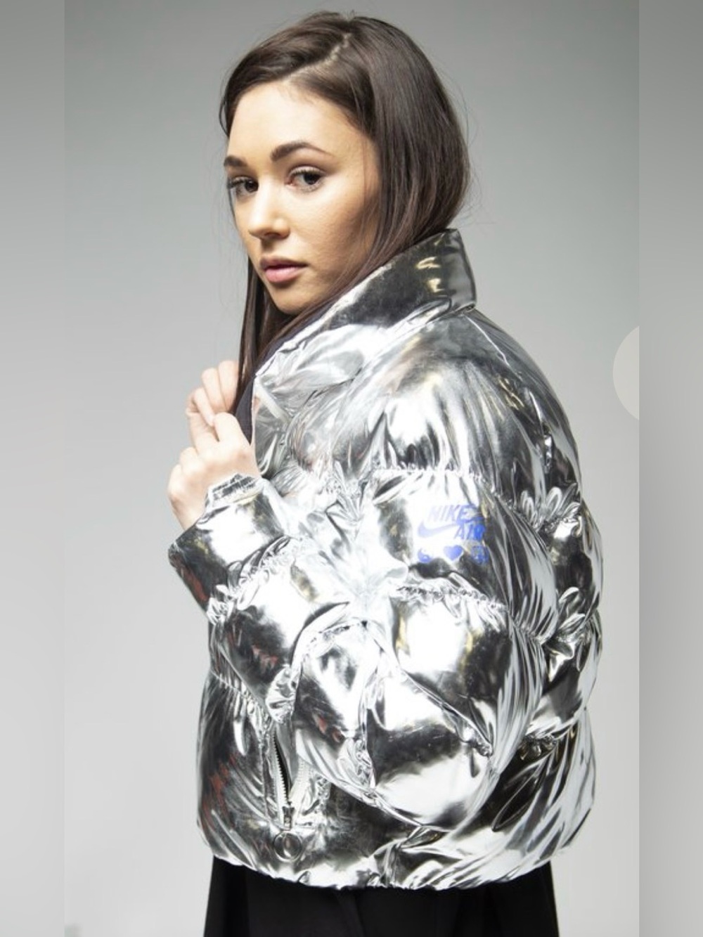 Nike x Olivia Kim Women's Metallic Silver Puffer Jacket